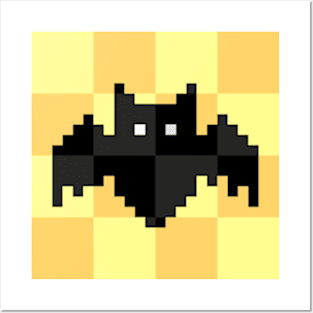 Pixelated Bat Squares Yellow Posters and Art